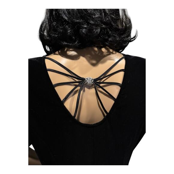 Vintage Another Thyme Black Velvet Jeweled Keyhole fit flare Dress size large - Picture 7 of 12